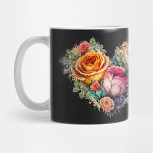 Floral Garden Botanical Print with wild flowers Heart Valentines Mug